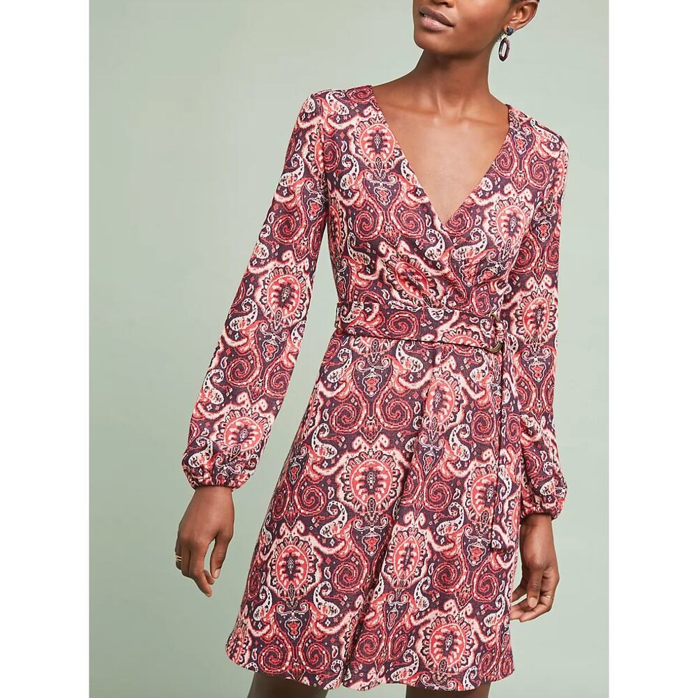 NWT! Maeve by Anthropologie Paisley Belted Mini Dress Long Sleeve Size Small